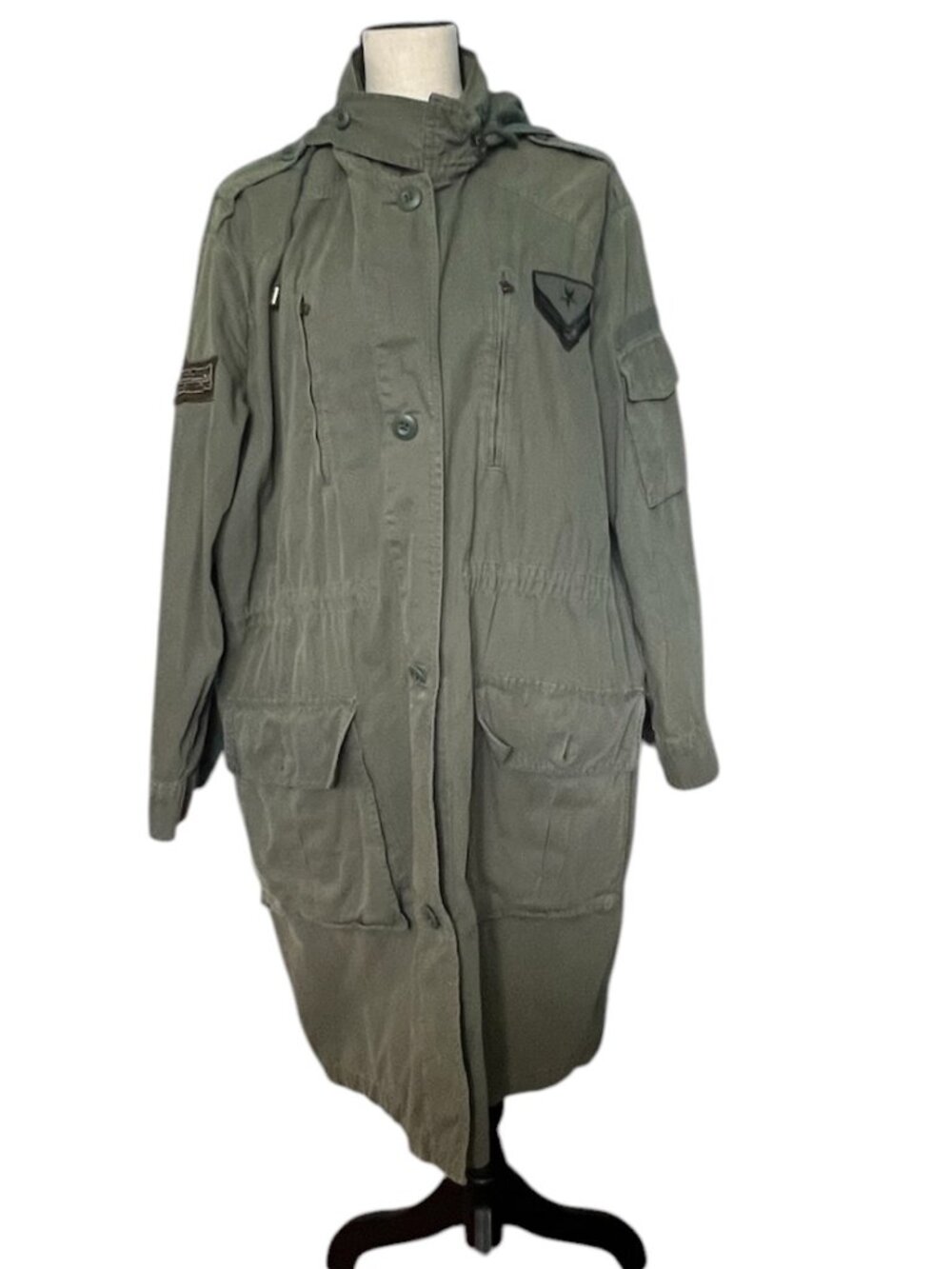 Gap Floral Embroidered Long Utility Parka Olive Green Size L